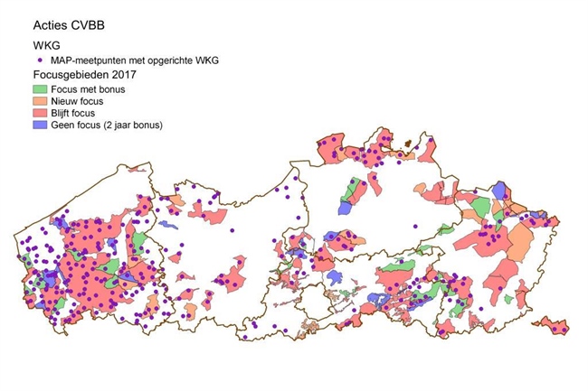 Figuur 2 MAP-meetpunten met een WKG-werking, gesitueerd in de focusgebieden 2017