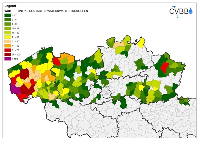 Figuur 3 Geografische spreiding van de unieke WKG-contacten in Vlaanderen (2012-2017)